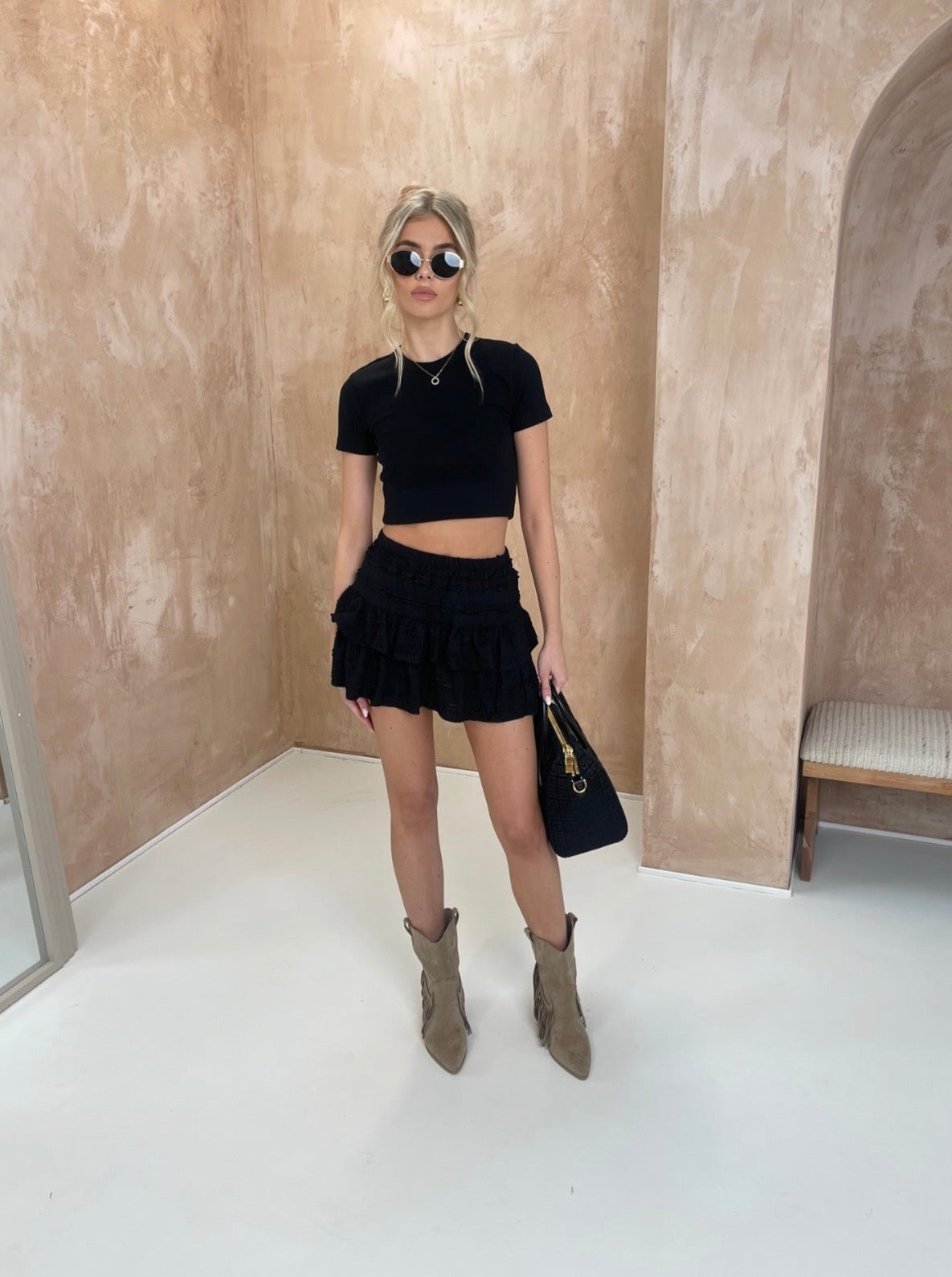 Black ‘Spirit’ Ruffle Mini Skirt