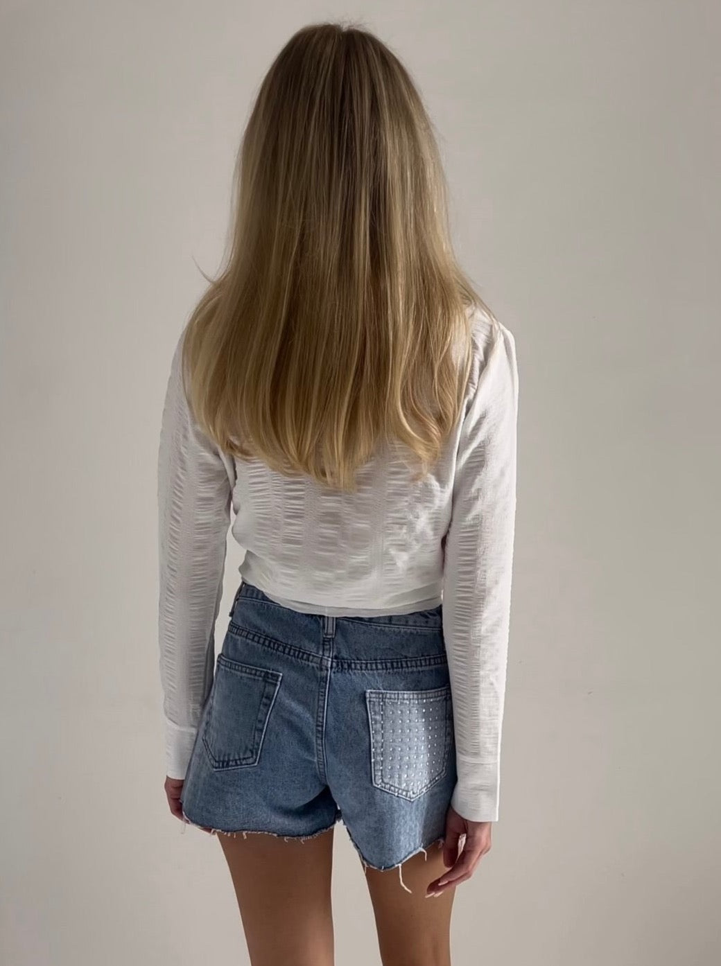 Denim ‘Quartz’ Rhinestone Shorts