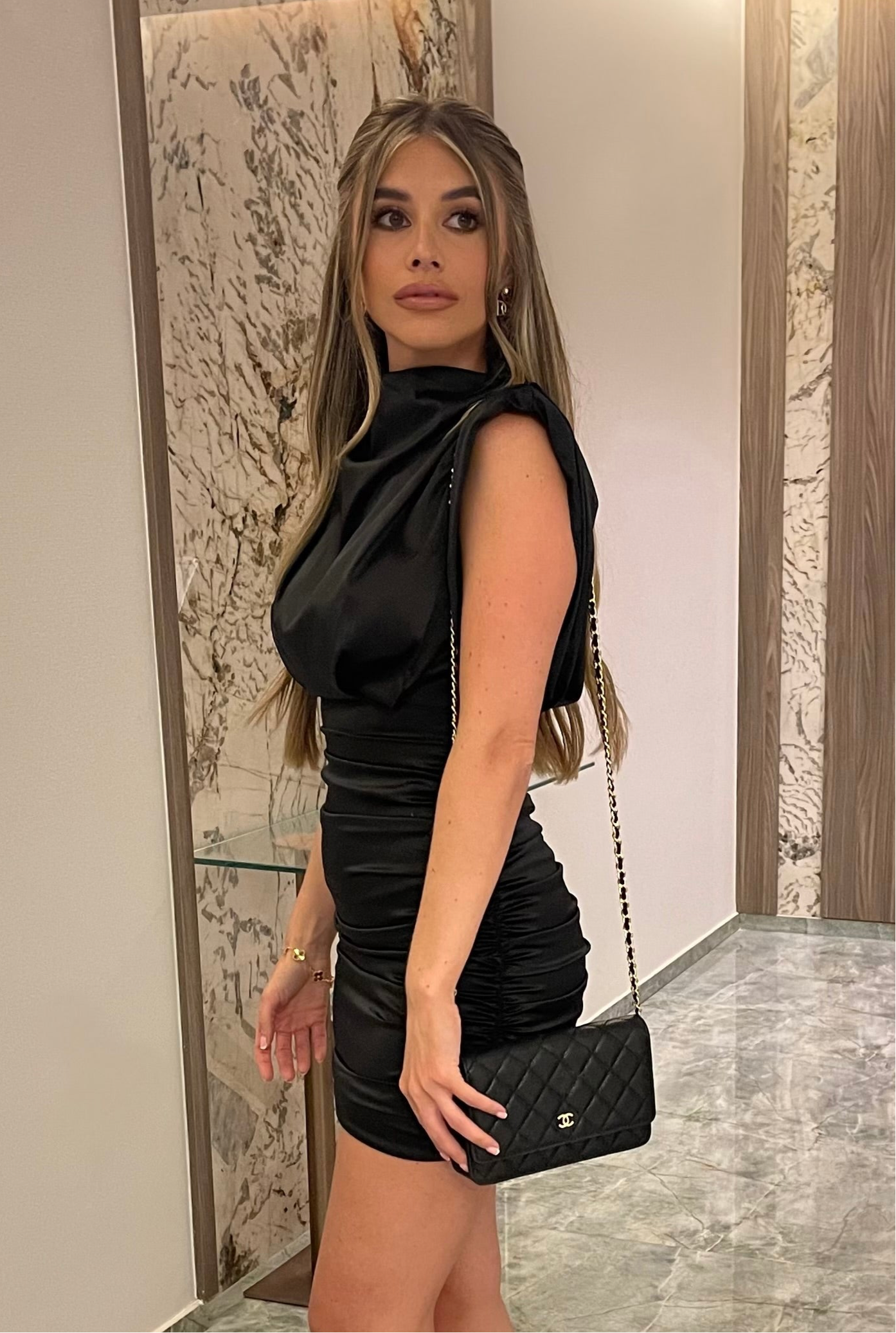 Black Ruched PARIS Mini Dress