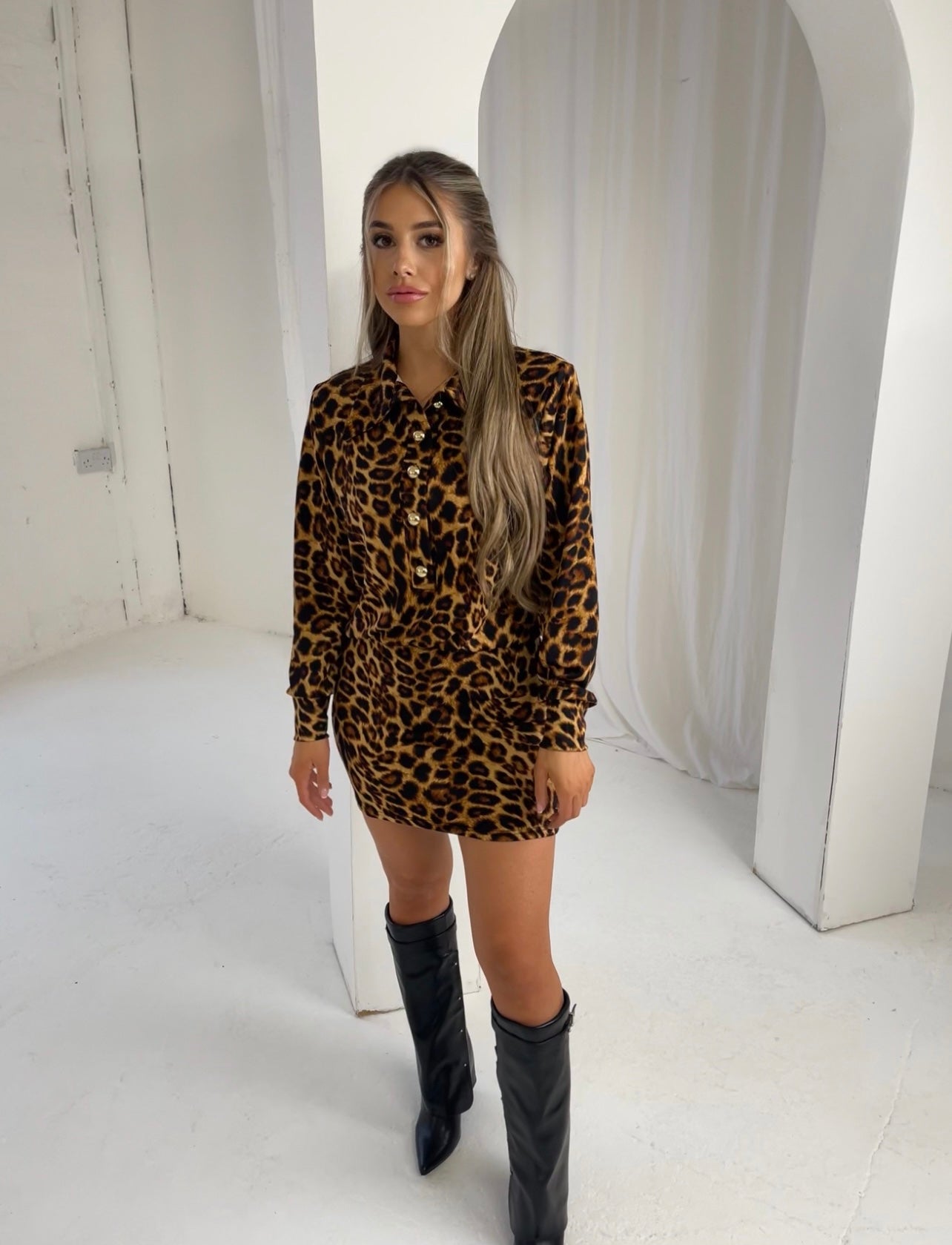 Leopard Print ‘Cora’ Long Sleeve Dress