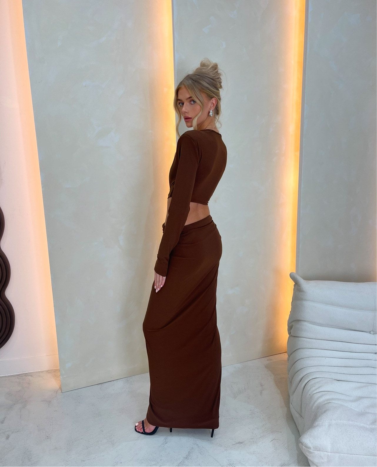 Chocolate Brown SPRITZ Long Sleeve Twist Maxi Dress