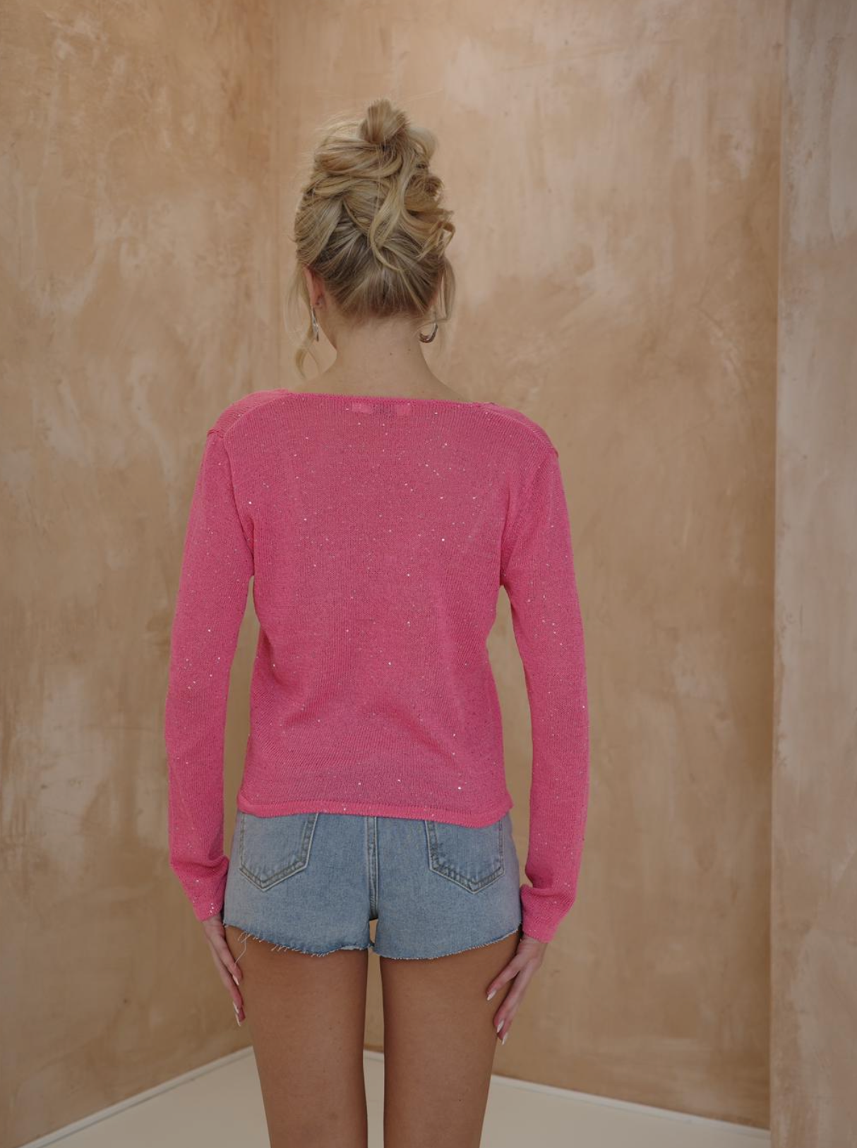Pink ‘Isla’ Micro Sequin Knit Top