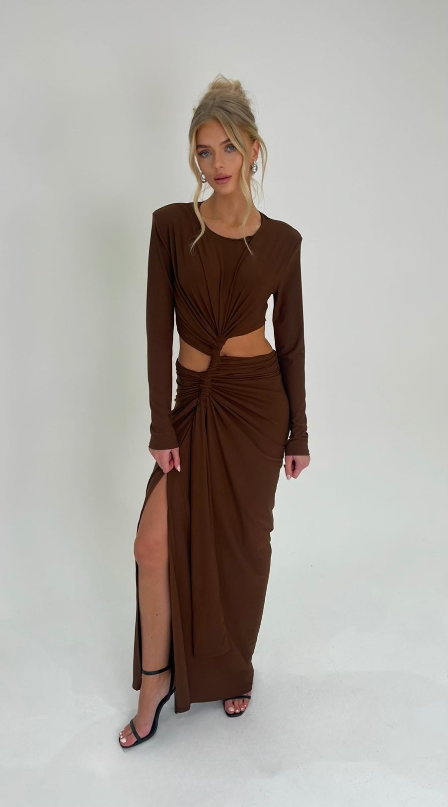 Chocolate Brown SPRITZ Long Sleeve Twist Maxi Dress