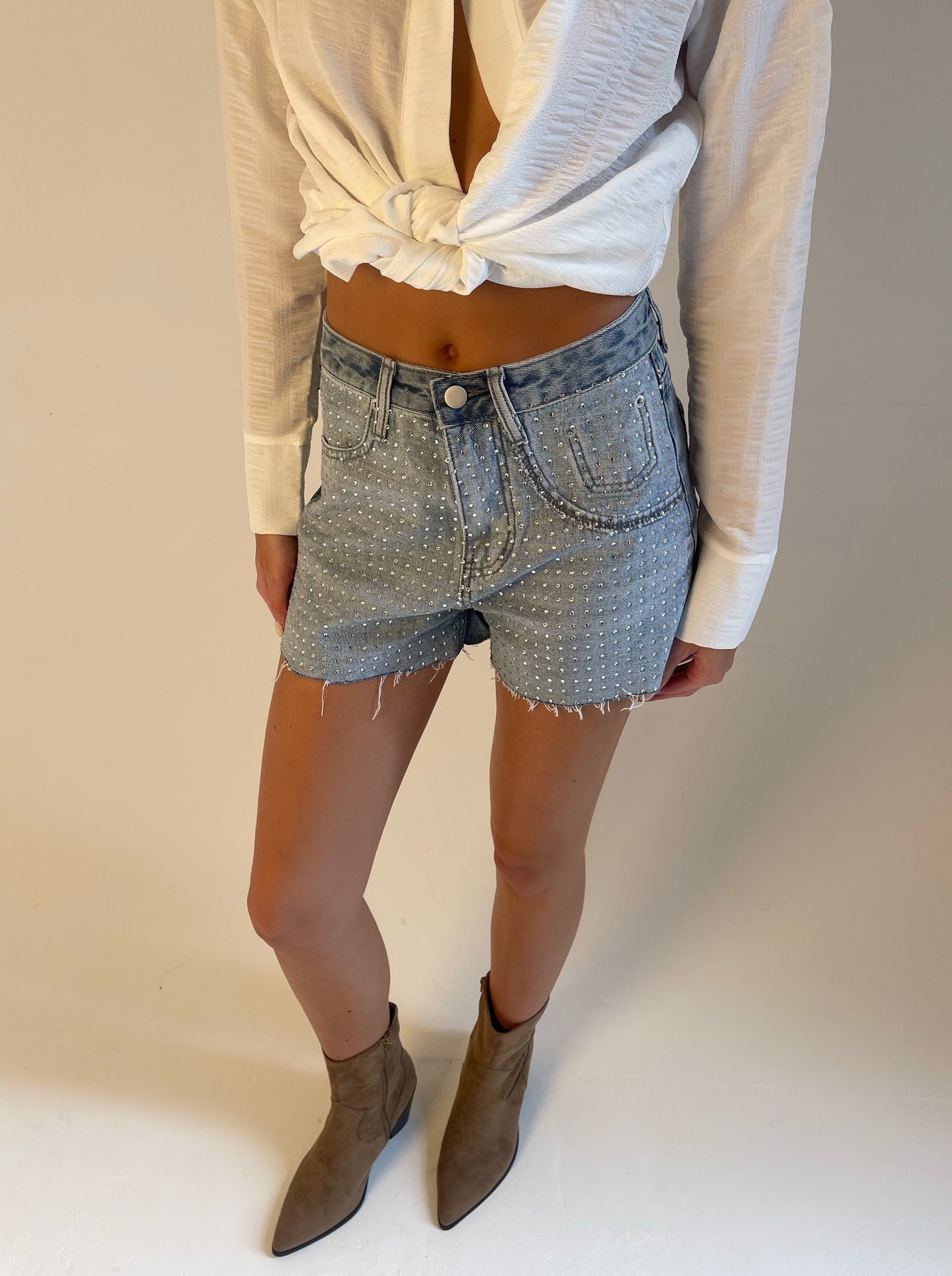 Denim ‘Quartz’ Rhinestone Shorts