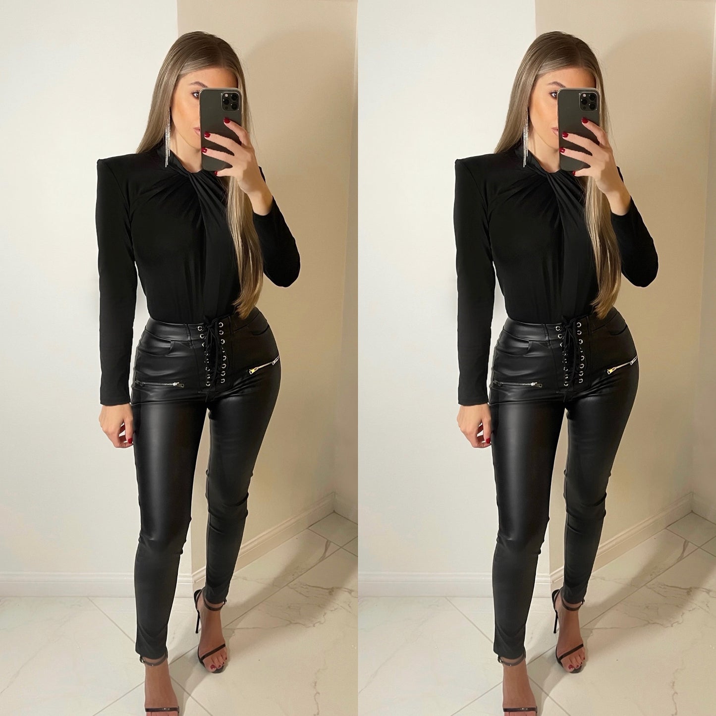 Black 'Show Up' Faux Leather Trousers