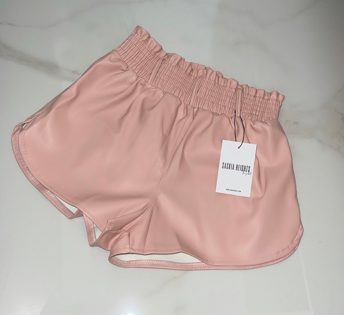 Pink 'Before You' PU Leather Runner Shorts