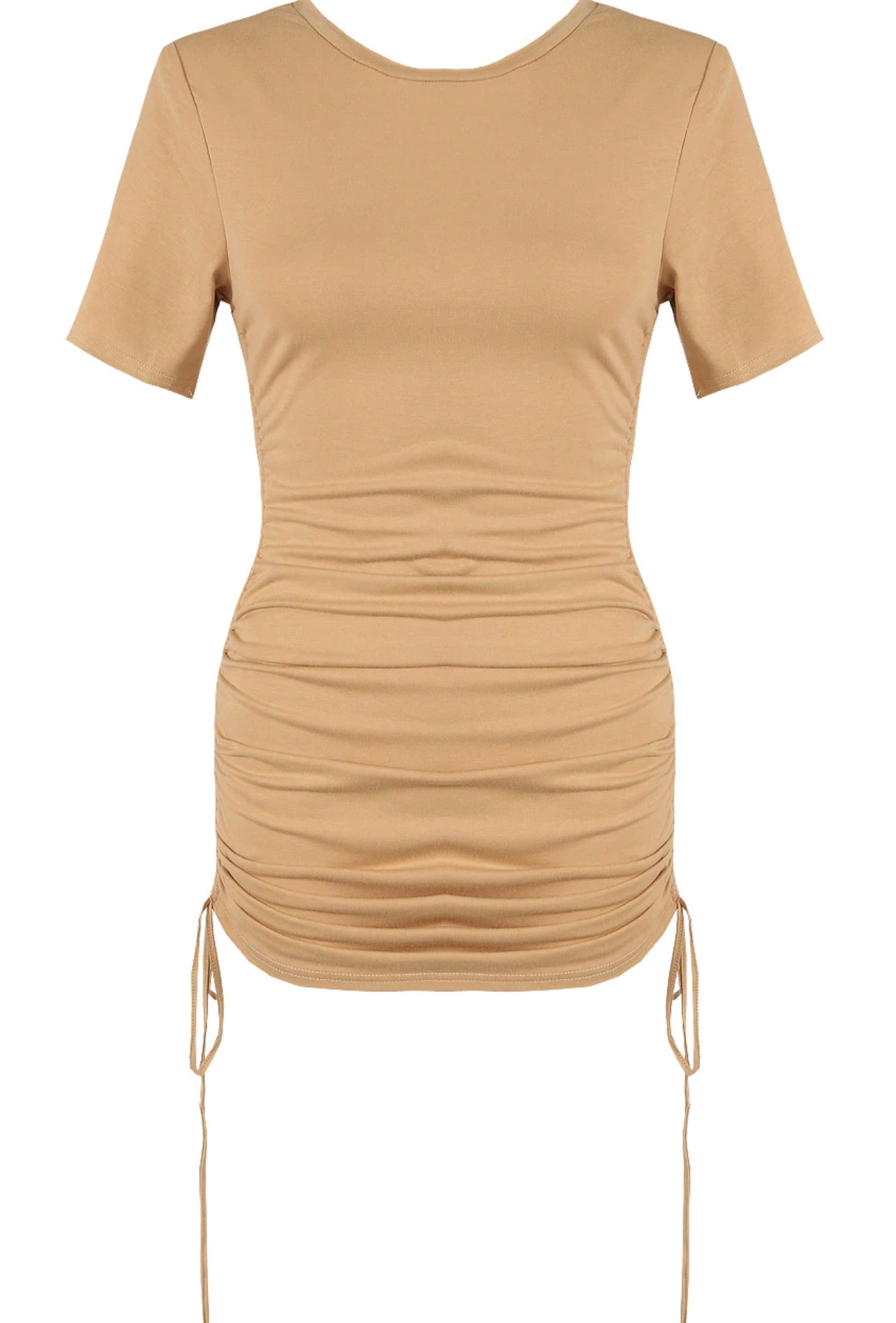 Camel ‘Stella’ Ruched T Shirt Dress