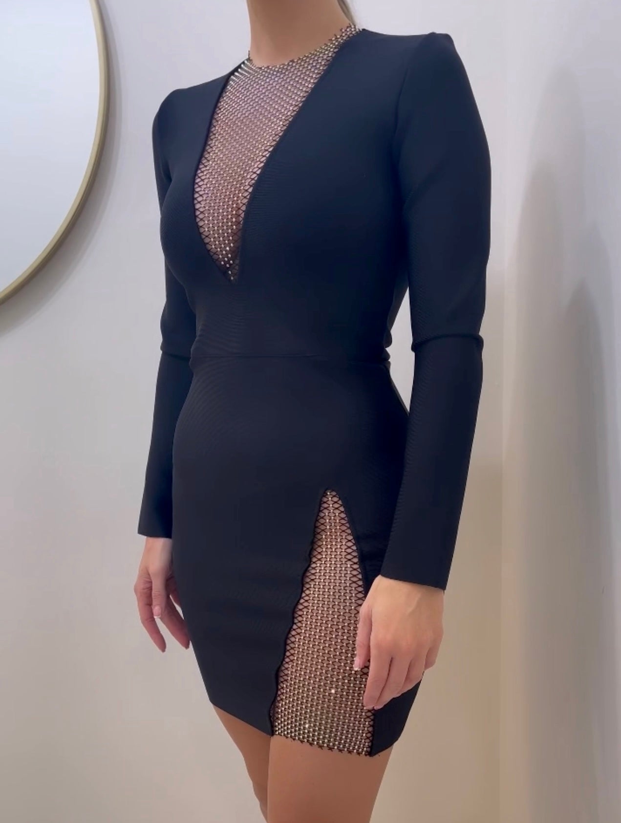 Black Rhinestone Contrast Dress