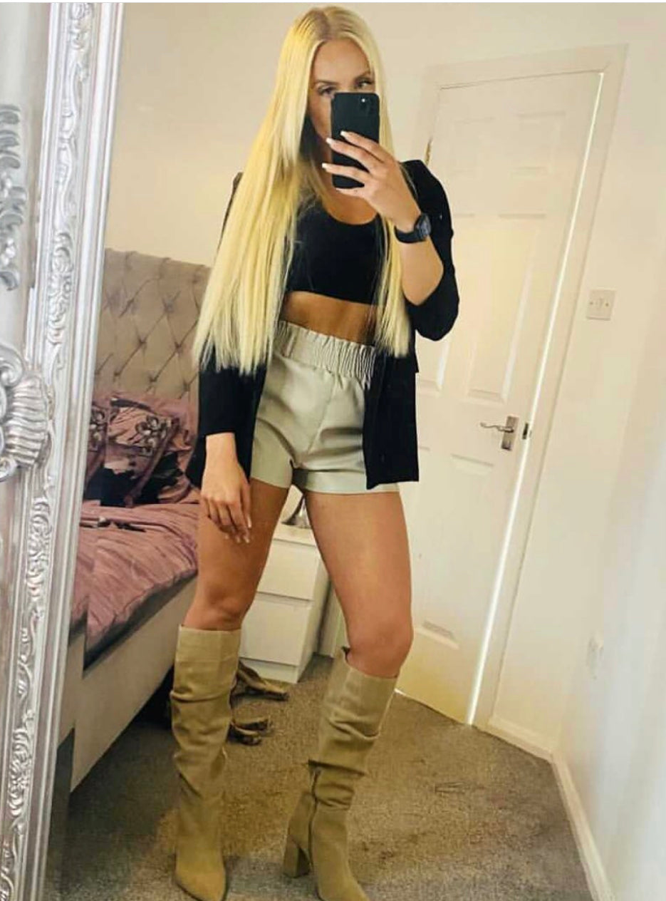 Cream 'Before You' PU Leather Runner Shorts