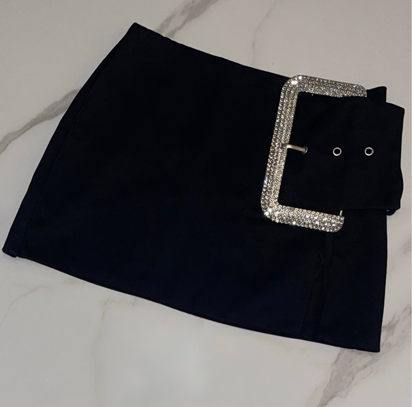 Black Buckle Mini Skirt