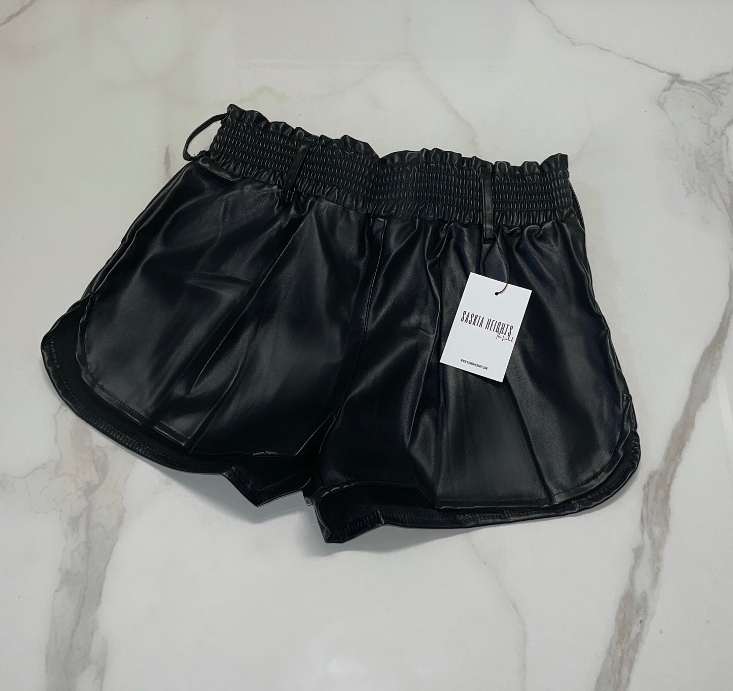 Black 'Before You' PU Leather Runner Shorts