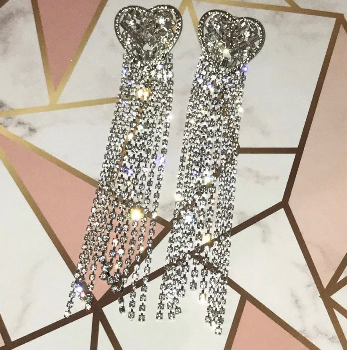 Silver Heart Tassel Earrings