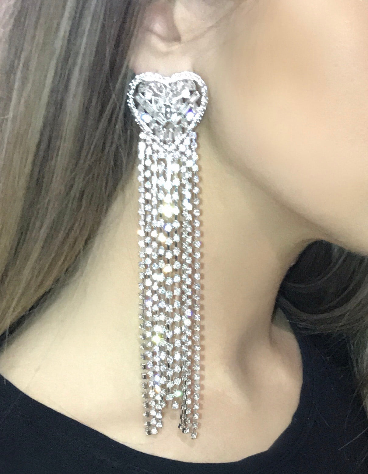 Silver Heart Tassel Earrings