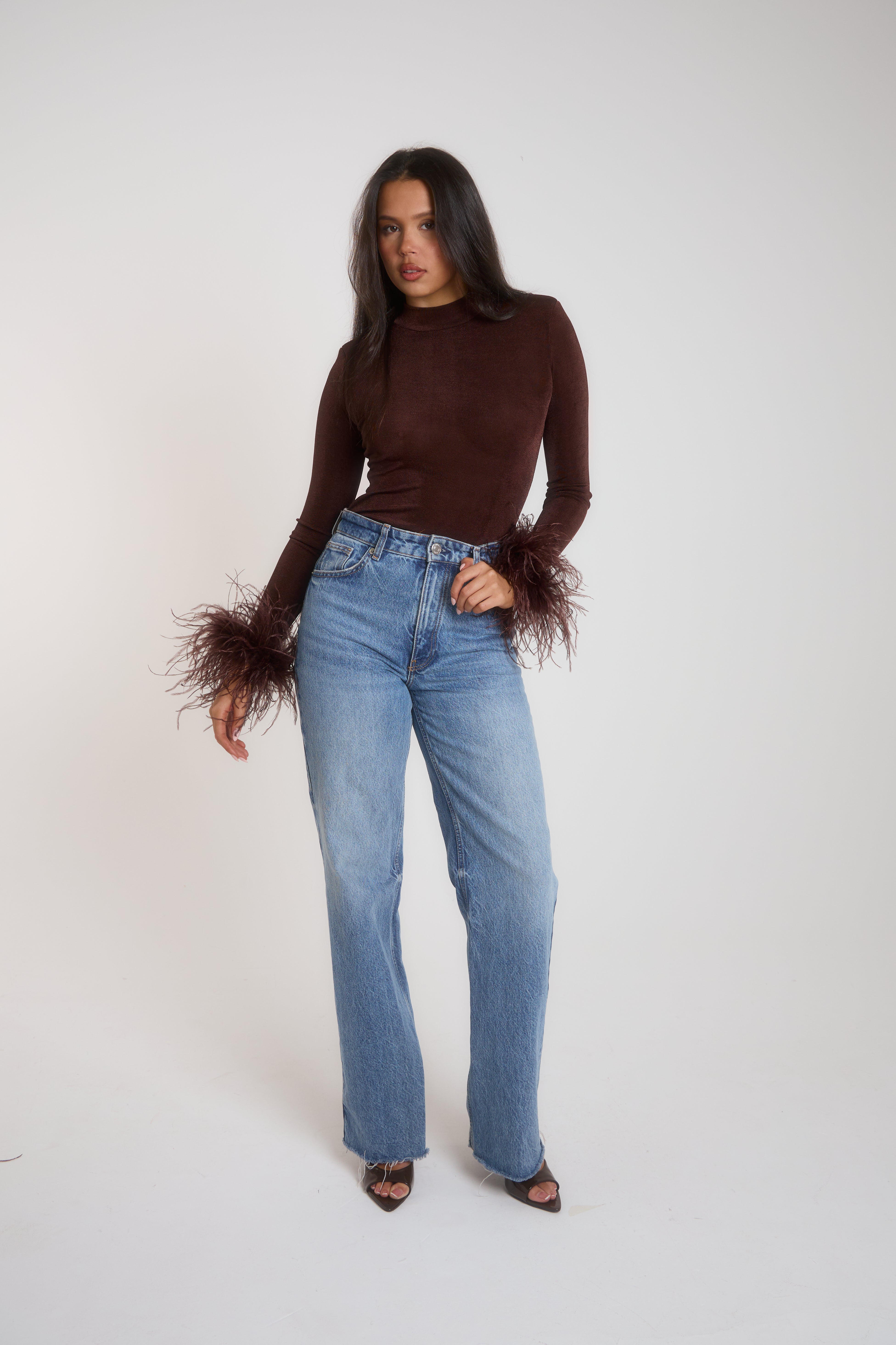 Brown DARIA Feather Top – Saskia Heights
