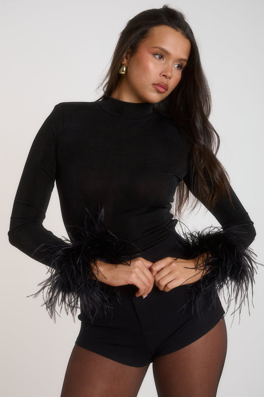 Black DARIA Feather Top