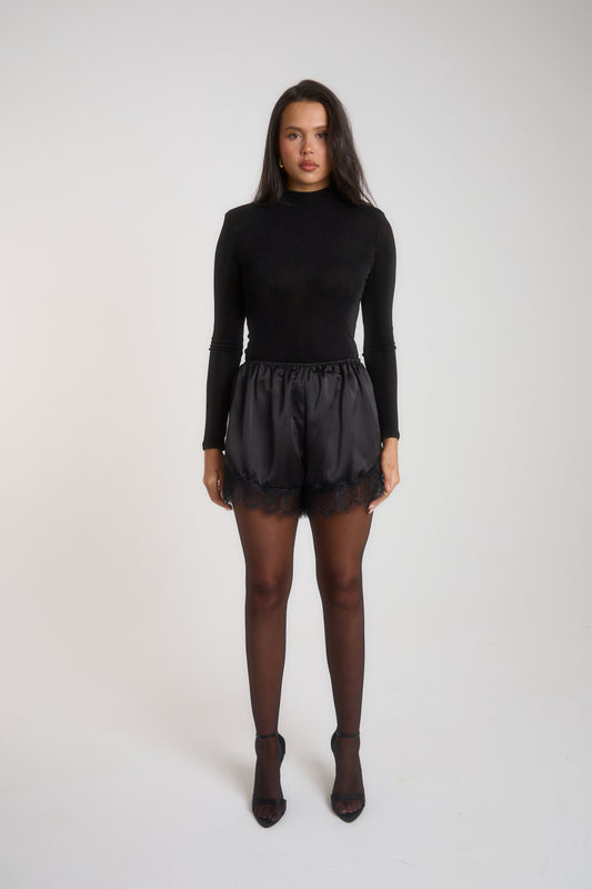 Black STELLA Satin Shorts
