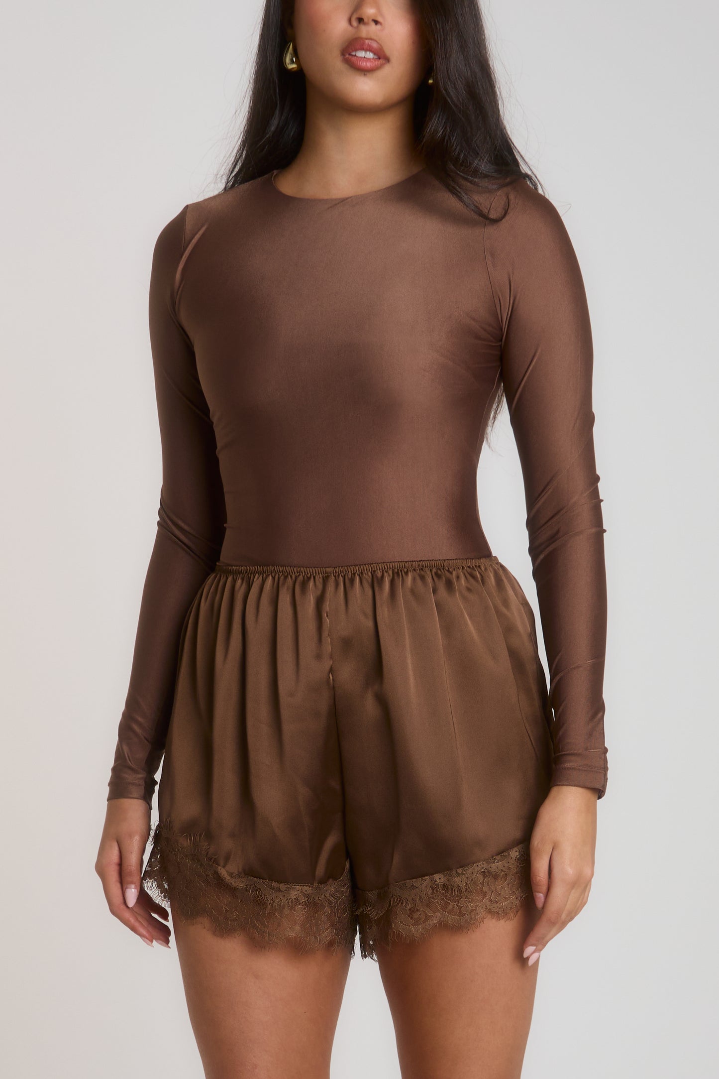 Brown STELLA Satin Shorts