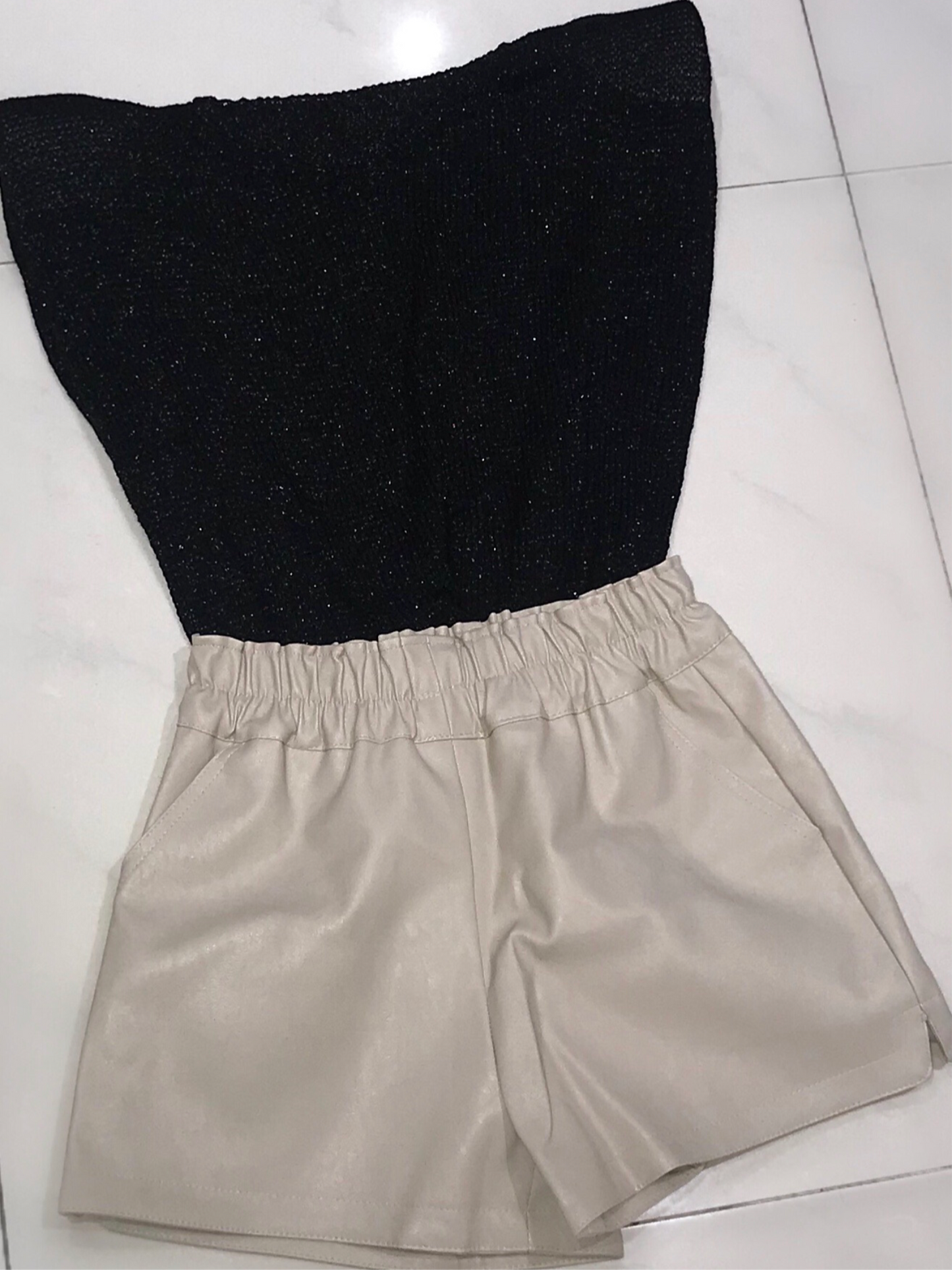 'New Rules' Beige Faux Leather Shorts